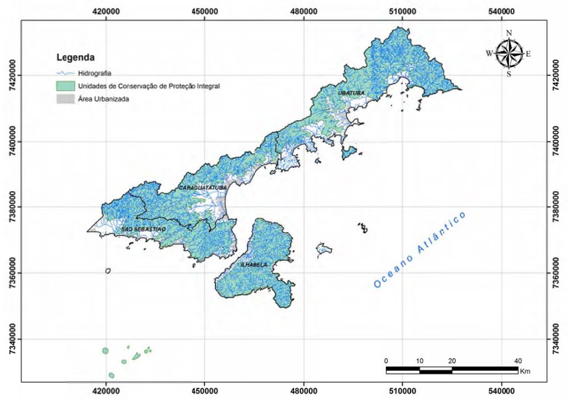 Mapa do Litoral Norte - Sua Hidrografia e Áreas de Conservação de Proteção Integral